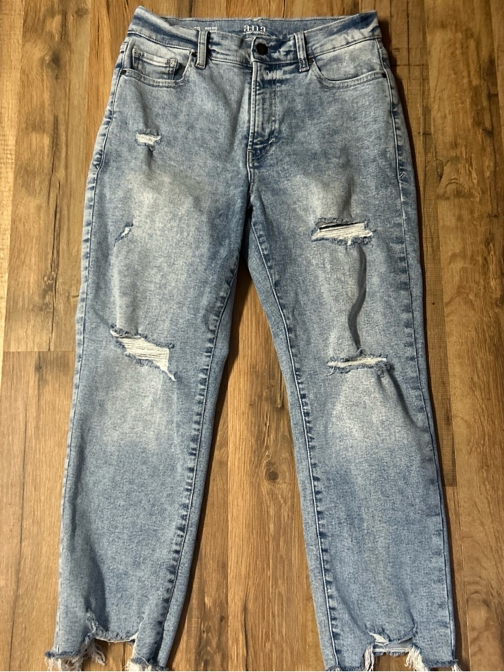 a.n.a. High Rise Crop Straight Leg Jeans Gray Acid Wash Raw Hem Women's Size 6